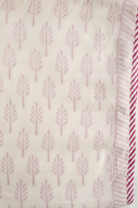 Rose pink and white palm leaf block print blockprint dohar lightweight muslin bedcover.