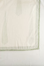 Load image into Gallery viewer, Cypress olive green trees block print blockprint dohar lightweight muslin bedcover.