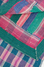 Load image into Gallery viewer, VIntage kantha quilt, heavier weight Odika, in stripes and checks in deep pink, blue, emerald green, teal and  purple.