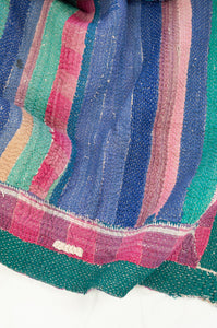 VIntage kantha quilt, heavier weight Odika, in stripes and checks in deep pink, blue, emerald green, teal and  purple.