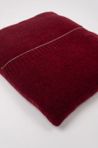 Juniper Hearth baby yak poncho in Cherry Red (close up, in pouch).