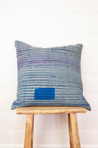Vintage kantha blockprint cushion - blue check
