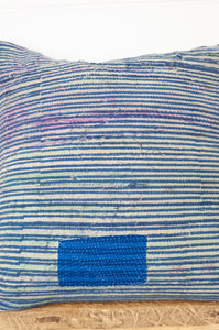 Vintage kantha blockprint cushion - blue check