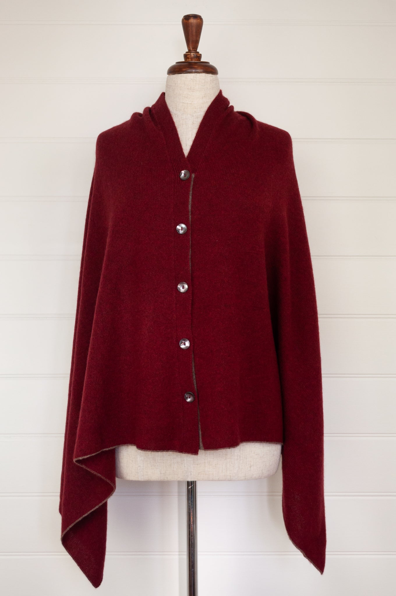 Juniper Hearth baby yak poncho in Cherry Red.