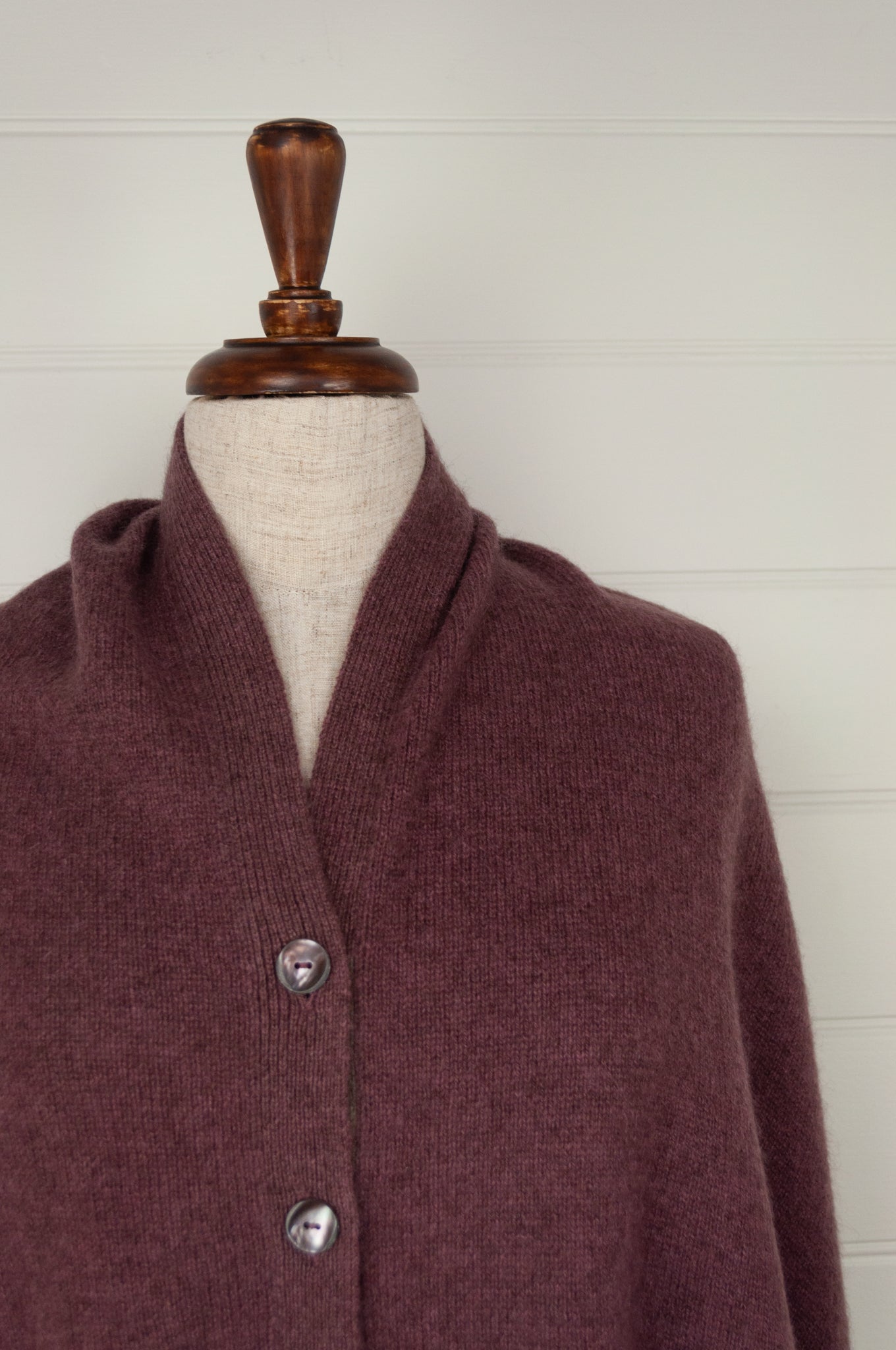 Juniper Hearth baby yak wool poncho in light plum.