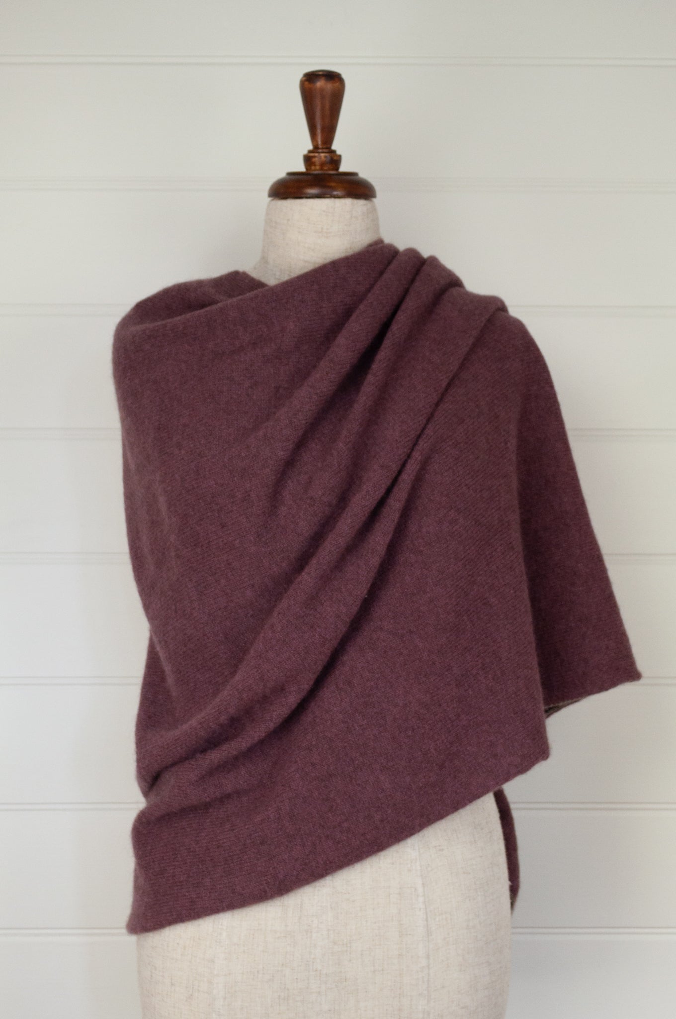 Juniper Hearth baby yak wool poncho in light plum.