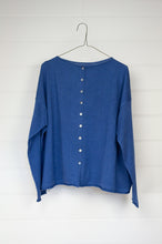Load image into Gallery viewer, One size reversible cardigan in cashmere cotton, marine blue. Ethically made in Nepal.