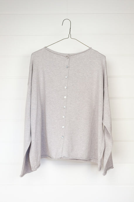 One size reversible cardigan in cashmere cotton, light ash grey. Ethically made in Nepal.