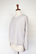 Load image into Gallery viewer, One size slouchy V-neck sweater in cashmere cotton, light ash grey. Ethically made in Nepal.