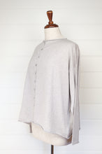 Load image into Gallery viewer, One size reversible cardigan in cashmere cotton, light ash grey. Ethically made in Nepal.