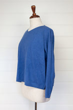 Load image into Gallery viewer, One size slouchy V-neck sweater in cashmere cotton, marine blue. Ethically made in Nepal.