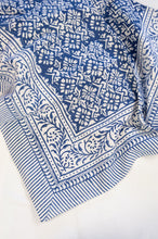 Load image into Gallery viewer, Block printed pure cotton blue and white floral print Nila table cloth.