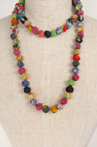 Raga necklace - bright multi kantha stitched