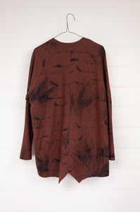 Valia French terry cotton knit Tropic tunic in mocca featuring signature graffiti print, made in Melbourne.