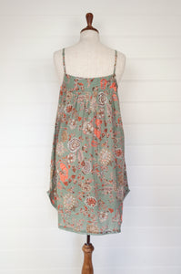 Juniper Hearth 100% cotton, screen printed by hand floral print summer nightdress nighty in sage green.