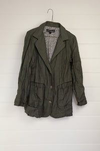 Kimberley Tonkin Jenna lined linen jacket in moss green.
