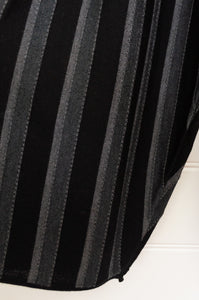 Banana Blue designed in Melbourne Australian merino wool knit pants in dark charcoal, grey and black vertical stripes.
