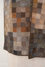 Load image into Gallery viewer, Sophie Digard pure wool artisan crocheted scarf, designed in France made in Madagascar, Puk in Tortuga earth palette of mustard, taupe, chocolate and charcoal.