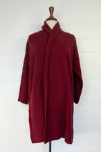 Load image into Gallery viewer, One size, longline boyfriend cardigan with shawl collar, in cherry red baby yak wool made in Nepal.