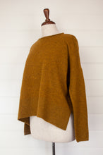 Load image into Gallery viewer, Baby yak wool Iris sweater ethically made in Nepal, loose fit crew neck with dropped shoulder and side slits, in maize, rich gold mustard yellow.