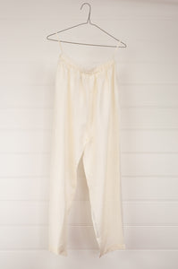 Maku white mulberry silk pyjama pants, elastic waist.