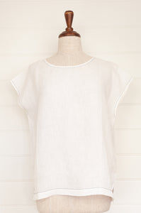 DVE Collection Kriya top in white linen, versatile cap sleeve top.