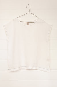 DVE Collection Kriya top in white linen, versatile cap sleeve top.