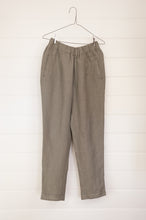 Load image into Gallery viewer, DVE Collection handloom linen in olive green straight leg elastic waist Rooma pant.