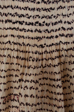 Load image into Gallery viewer, Raga Betony silk shibori shirt, natural black on natural linen, collarless button up, three quarter sleeves, pin tucked back yoke (pin tuck detail).