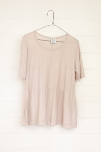 Valia made in Melbourne cotton jersey knit peplum top T-shirt in Pony stone oatmeal cream.