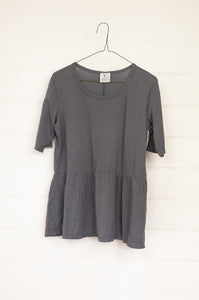 Valia made in Melbourne cotton jersey knit peplum top T-shirt in kalamata charcoal grey.