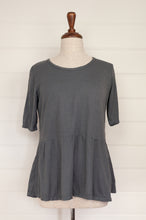 Load image into Gallery viewer, Valia made in Melbourne cotton jersey knit peplum top T-shirt in kalamata charcoal grey.