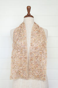 Sophie Digard crochet linen scarf Pastille Pop Minus in Noon, soft warm neutral palette.