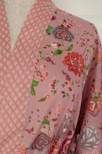 Load image into Gallery viewer, Ethically made, cotton voile kimono robe dressing gown in pink floral print.