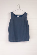 Load image into Gallery viewer, Valia made in Melbourne European linen and cotton knit Eva sleeveless tank singlet in Sloe mid blue.