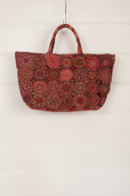 Load image into Gallery viewer, Sophie Digard handmade medium sized macrame raffia bag in shades of red.