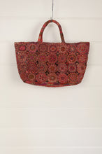 Load image into Gallery viewer, Sophie Digard handmade medium sized macrame raffia bag in shades of red.