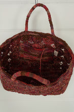 Load image into Gallery viewer, Sophie Digard handmade medium sized macrame raffia bag in shades of red.