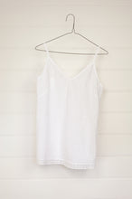 Load image into Gallery viewer, Cotton lace edged white cotton lightweight camisole bias cut with adjustable straps.