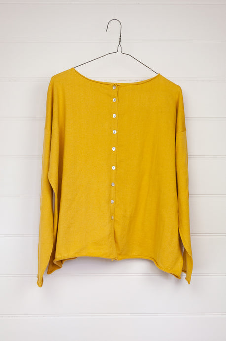 One size V-neck slouchy cashmere cotton summer reversible cardigan in buttercup yellow.