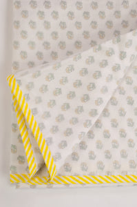 Baby dohar lightweight three layered baby wrap cot quilt, cotton muslin block printed, lemon yellow rose bud pattern.