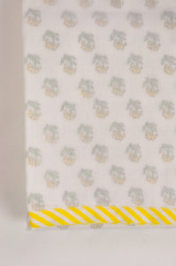 Baby dohar lightweight three layered baby wrap cot quilt, cotton muslin block printed, lemon yellow rose bud pattern.