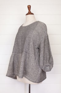 Dve Collection pintucked one size Anisha top in charcoal linen.