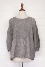 Load image into Gallery viewer, Dve Collection pintucked one size Anisha top in charcoal linen.