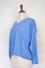 Load image into Gallery viewer, One size V-neck slouchy cashmere cotton summer sweater in sky blue.