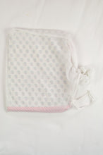 Load image into Gallery viewer, Baby dohar lightweight three layered baby wrap cot quilt, cotton muslin block printed, pink rose bud pattern.