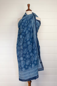 Cotton voile sarong - indigo blooms