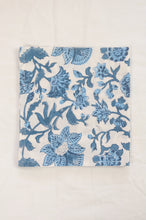 Load image into Gallery viewer, Cotton table napkins, blockprinted by hand exclusively for Juniper Hearth, Mina floral in shades of denim blue on white.