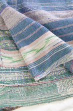 Load image into Gallery viewer, Washed vintage kantha quilt, pastel patched stripes.