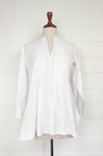 Load image into Gallery viewer, White on white chikankari embroidered pintucked blouse.